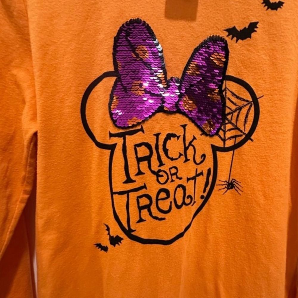 Disney Halloween Minnie Mouse Flip Sequin Long Sleeve Shirt 14/16 Trick or Treat